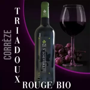 Bouteille de vin Triadoux BIO avec un verre de vin